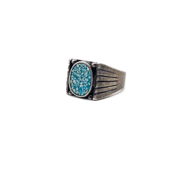 Oxidized Spider Web Turquoise Inlay Ring
