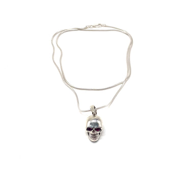 Ruby Eye Skull Pendant Necklace