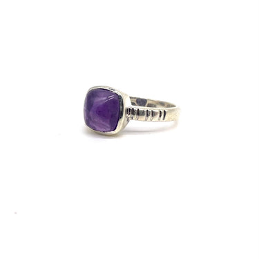 Modern Etched Square Amethyst Ring