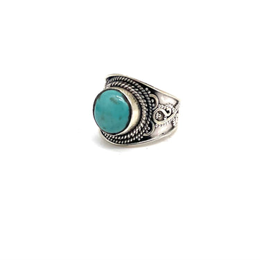 Rope Trimmed Ornate Turquoise Ring