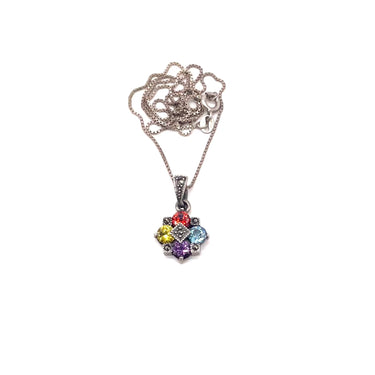 Multi Stone & Marcasite Floral Pendant Necklace