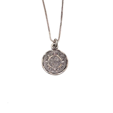 Oxidized Mayan Calendar Pendant Necklace