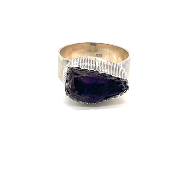 Hand Hammered Raw Cut Amethyst Ring