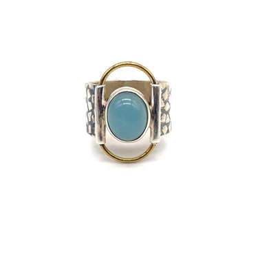 Modern Two Tone Larimar Ring