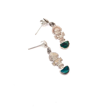 Vintage Peru Inca Chrysocolla Tumi God Dangle Post Earrings