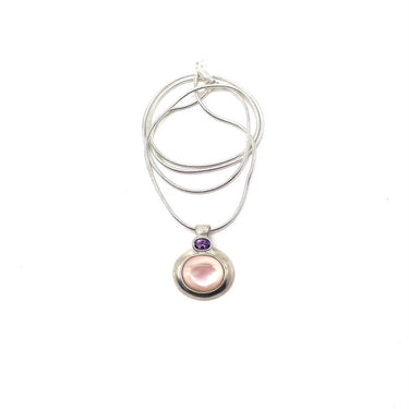 Pink Mother Of Pearl & Amethyst Pendant Necklace