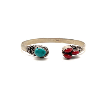 Turquoise & Coral Ornate Cuff Bracelet