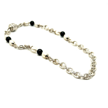 Pearl & Onyx Beaded Link Chain Necklace