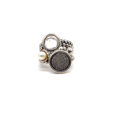 Pearl Crystal Druzy Ring