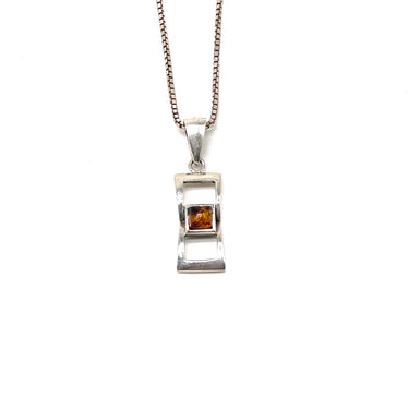 Modern Open Work Amber Pendant Necklace