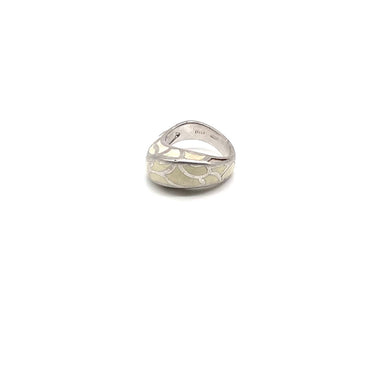 White Enameled Curved Dome Ring