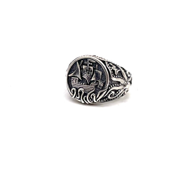 Viking Ship Signet Statement Ring