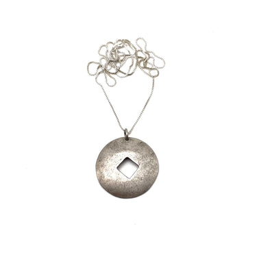 Modern Open Diamond Oxidized Circle Plate Pendant Necklace