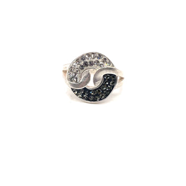 Modern Black & White C Z Interlocked Ring