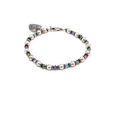 Freshwater Pearl Multi Color Glass Bead Heart Charm Bracelet