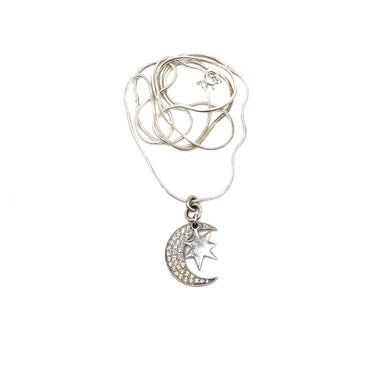 C Z Moon & Star Pendant Necklace