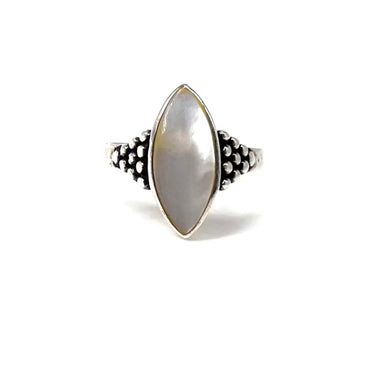 Vintage Bali Marquise Cut White MOP Pebbled Ring