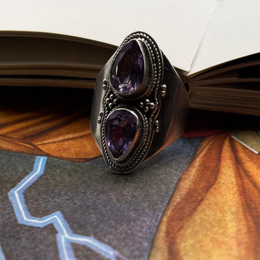 Modern Pebbled Double Amethyst Ring