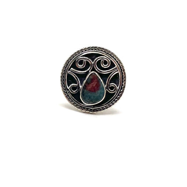 Blue Tourmaline Circle Scroll Ring