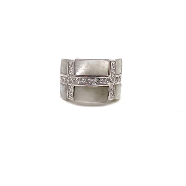 C Z & Mother Of Pearl Modern Divided Ring