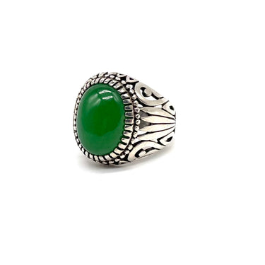 Vintage BALI Jade Cabochon Pebbled Filigree Ring