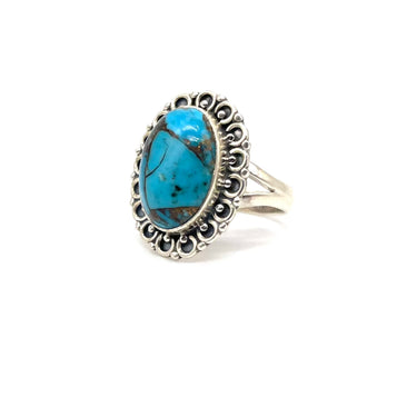 Ornate Trimmed Oval Copper Turquoise Ring