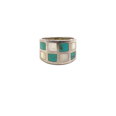 Mother Of Pearl & Turquoise Checkered Ring