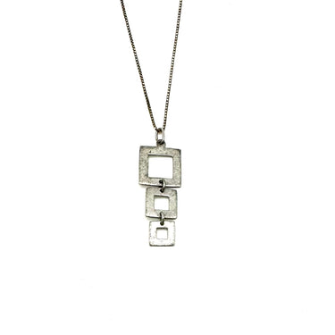 Modern Open Work Stacked Square Pendant Necklace