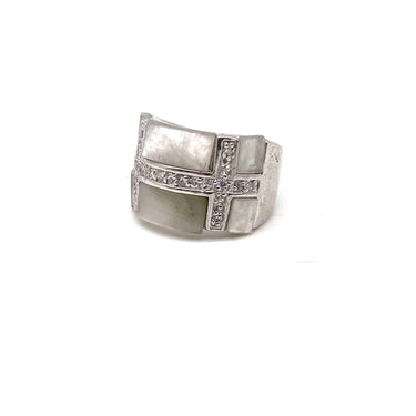 C Z & Mother Of Pearl Modern Divided Ring