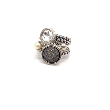 Pearl Crystal Druzy Ring