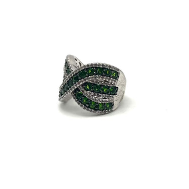 Chrome Diopside & C Z Crossed Band Ring