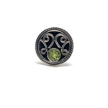 Detailed Circle Scroll Peridot Ring