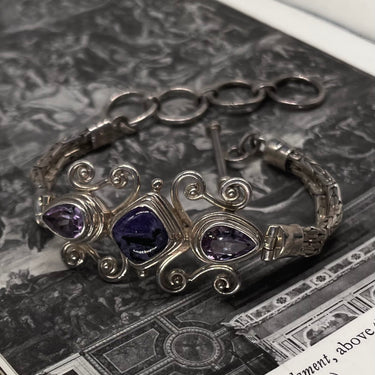 Ornate Scroll Amethyst Statement Bracelet