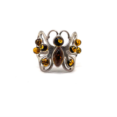 Ornate Amber Butterfly Ring