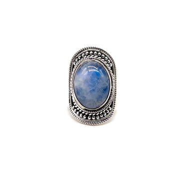 Pebble Trimmed Oval Rainbow Moonstone Ring