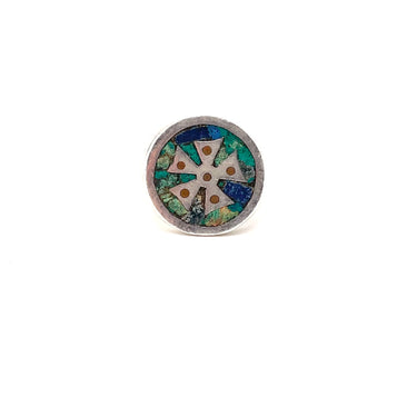 MEXICO Stamped Turquoise Inlay Design Ring