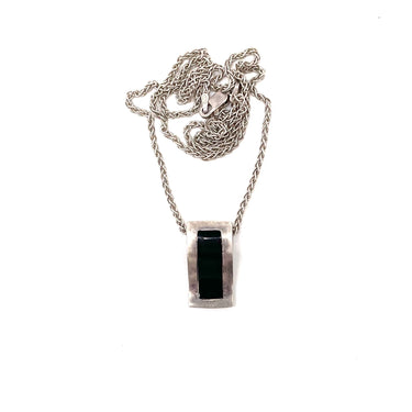 Vintage Modernist Curved Onyx Bar Pendant Necklace