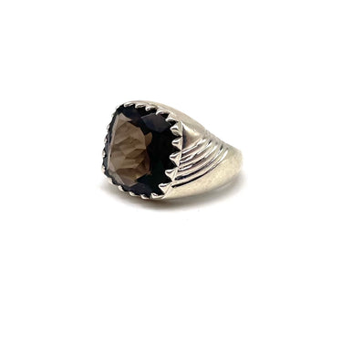 Modern Side Etched Smokey Quartz Ring