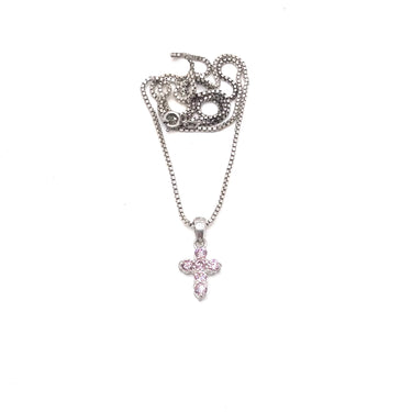 Petite Pink C Z Cross Pendant Necklace