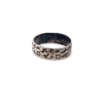 Brutalist Oxidized Floral Band Ring