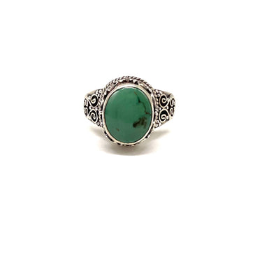 Ornate Trimmed Green Turquoise Ring