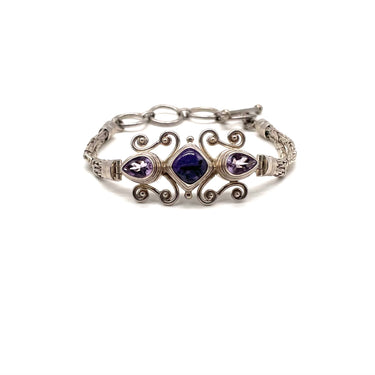 Ornate Scroll Amethyst Statement Bracelet