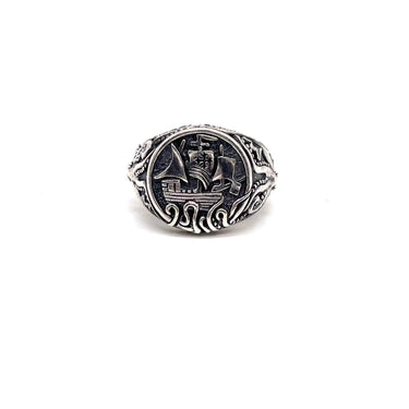 Viking Ship Signet Statement Ring