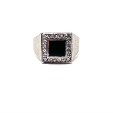 Modern C Z Trimmed Square Onyx Ring