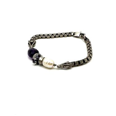 Pearl & Purple Crystal Box Link Bracelet