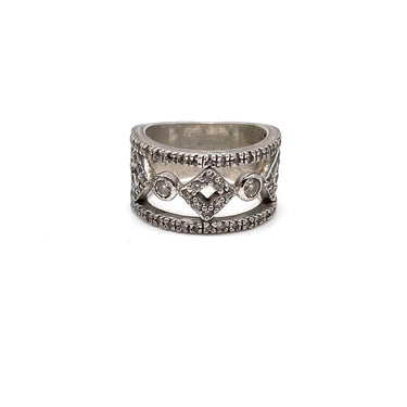 Open Work Ornate C Z Trimmed Band Ring