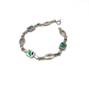 Green & Blue Enameled Oval Open Work Bracelet