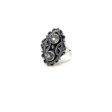 Ornate Double C Z Shield Ring