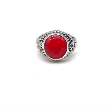 Floral Etched Red Coral Ring