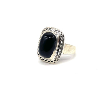 Open Work Trimmed Onyx Ring